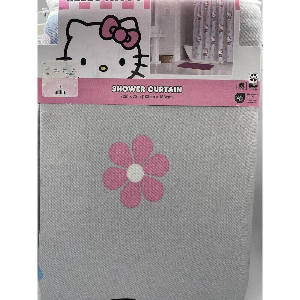 Hello Kitty Pink Gray Floral Shower Curtain 72”x 72” NWT